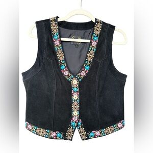 Scully Black Embroidered Suede Vest